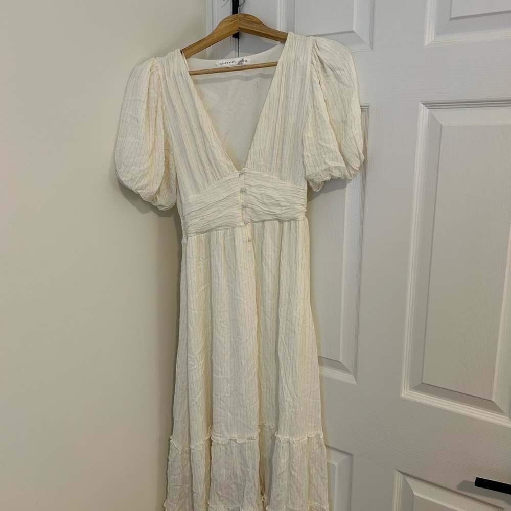 Altar'd State Cream Maxi Dress with Puff Sleeves